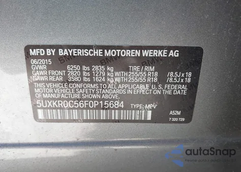 2015 BMW X5 xDrive35I z USA, uszkodzony, nr VIN 5UXKR0C56F0P15684